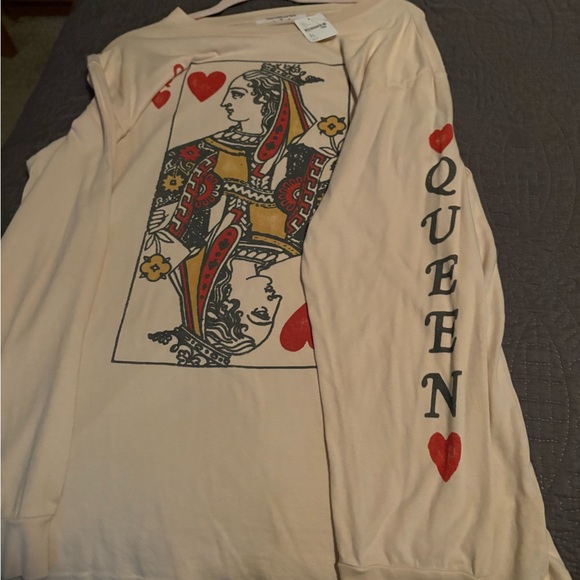 Free People Queen of Hearts cream graphic Long Sleeve Tee - Picture 2 of 3